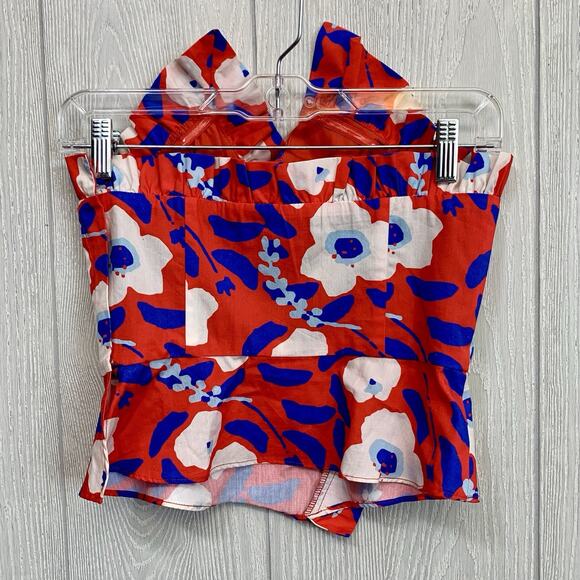 Hutch Anthropologie Red Blue Floral Strapless Ruffle Top Size 0 NWT - Picture 9 of 9